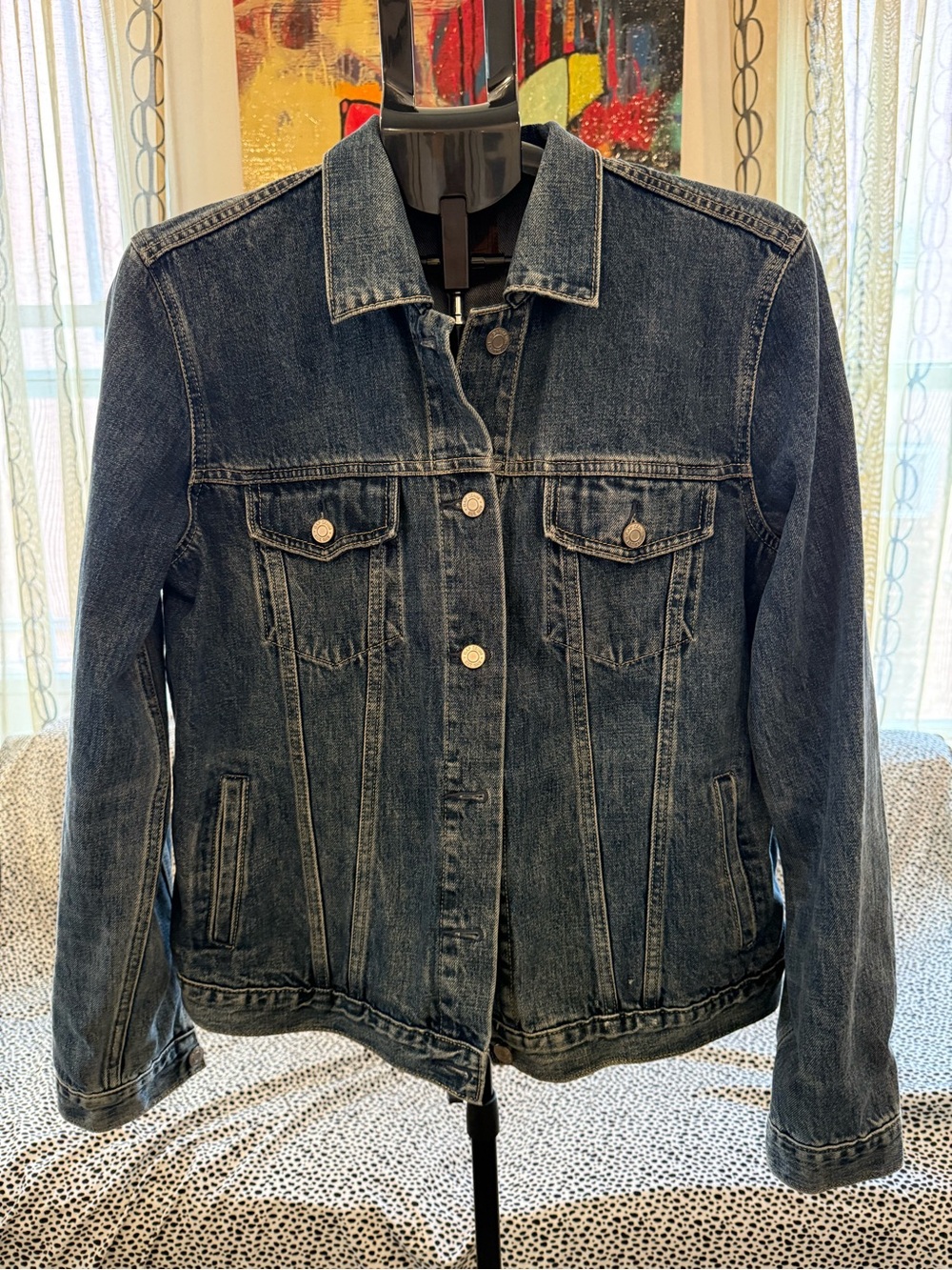 GAP Dark Blue Denim Jacket - Classic Trucker Style Size Large Tall